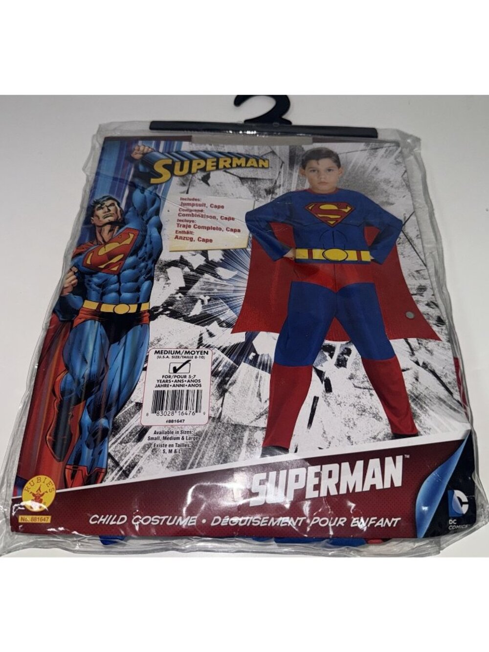 DC Comics Superman Child Costume Boys M 8-10 Halloween Jumpsuit Cape Rubie's NEW - Picture 1 of 4